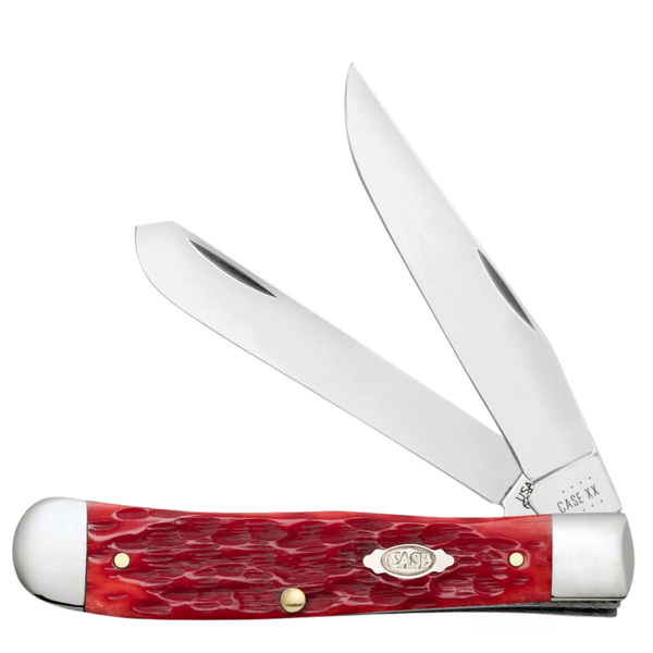 Case Knives | Peach Seed Jig Dark Red Bone CS Trapper with Pocket Clip | 31957