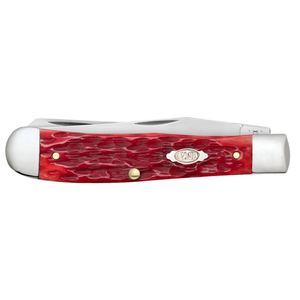 Case Knives | Peach Seed Jig Dark Red Bone CS Trapper with Pocket Clip | 31957