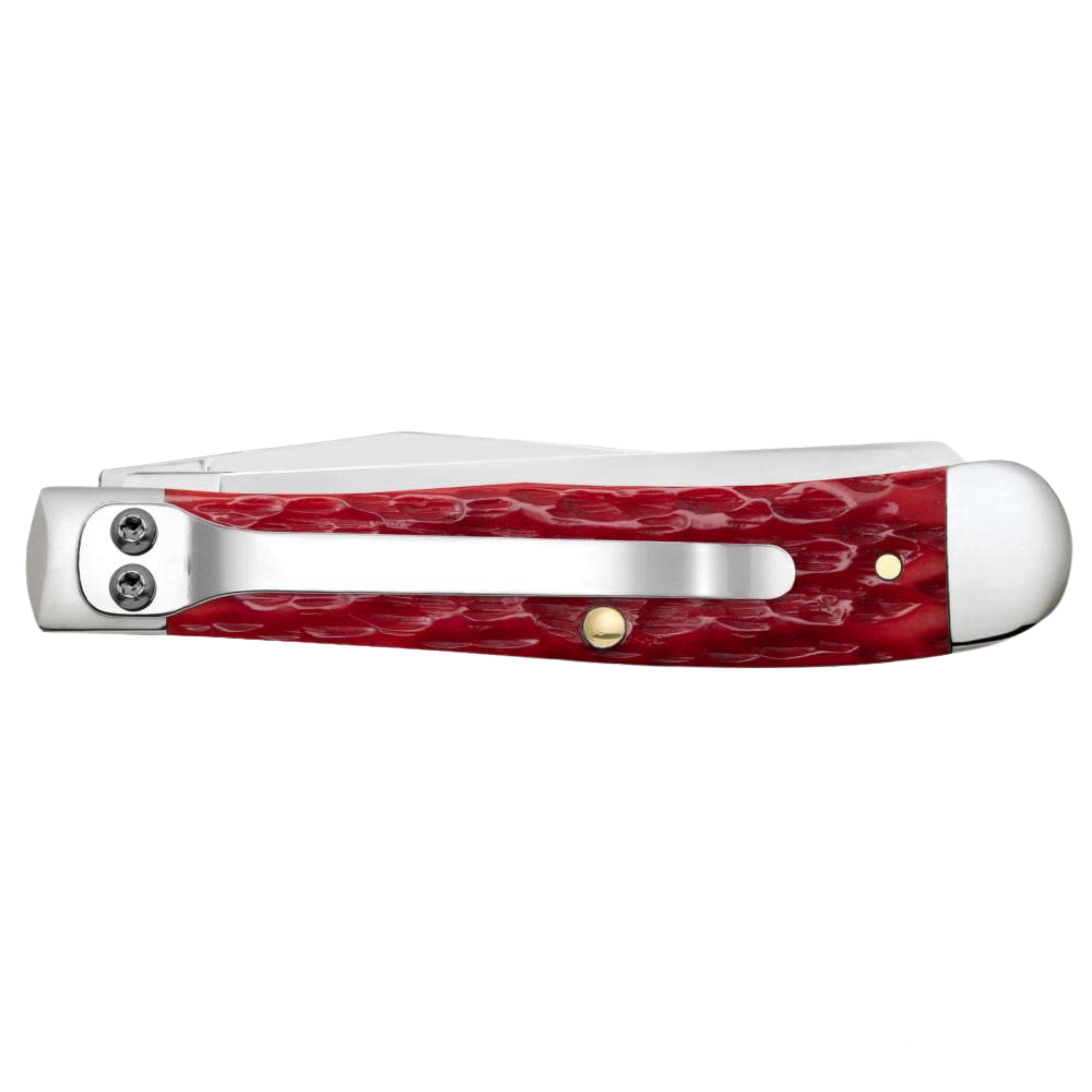Case Knives | Peach Seed Jig Dark Red Bone CS Trapper with Pocket Clip | 31957
