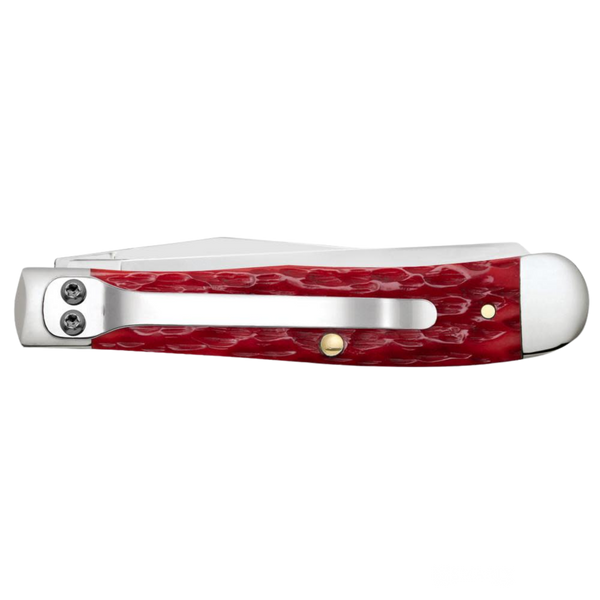 Case Knives | Peach Seed Jig Dark Red Bone CS Trapper with Pocket Clip | 31957
