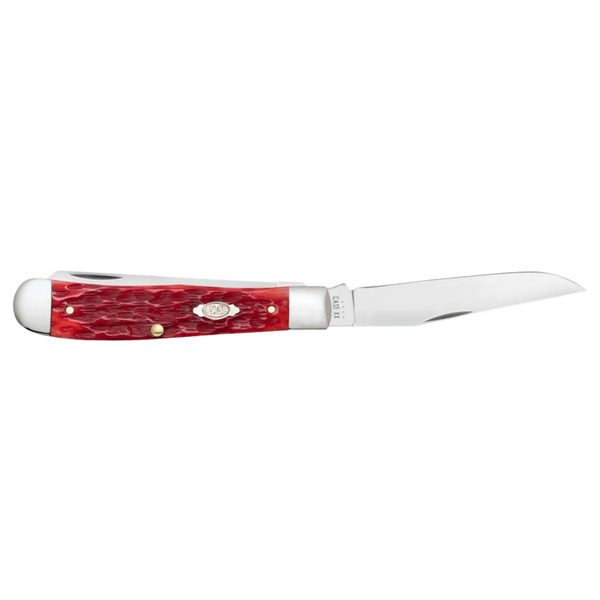 Case Knives | Peach Seed Jig Dark Red Bone CS Trapper with Pocket Clip | 31957