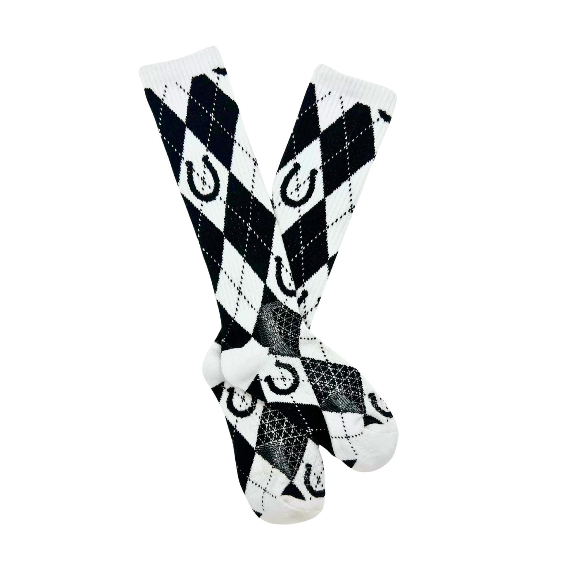 Lucky Chuck | Lucky Argyle Black/White | Performance Boot Socks