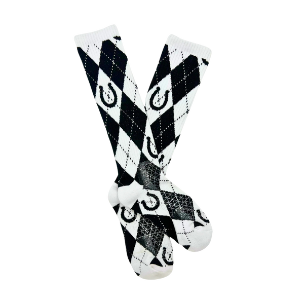 Lucky Chuck | Lucky Argyle Black/White | Performance Boot Socks