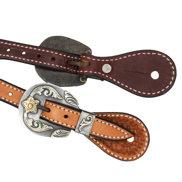 Wildfire Saddlery | Spur Straps Mens Buckaroo Golden Spider Stamp with Custom Buckles