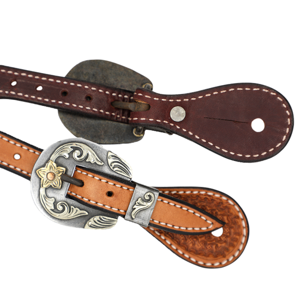 Wildfire Saddlery | Spur Straps Mens Buckaroo Golden Spider Stamp with Custom Buckles