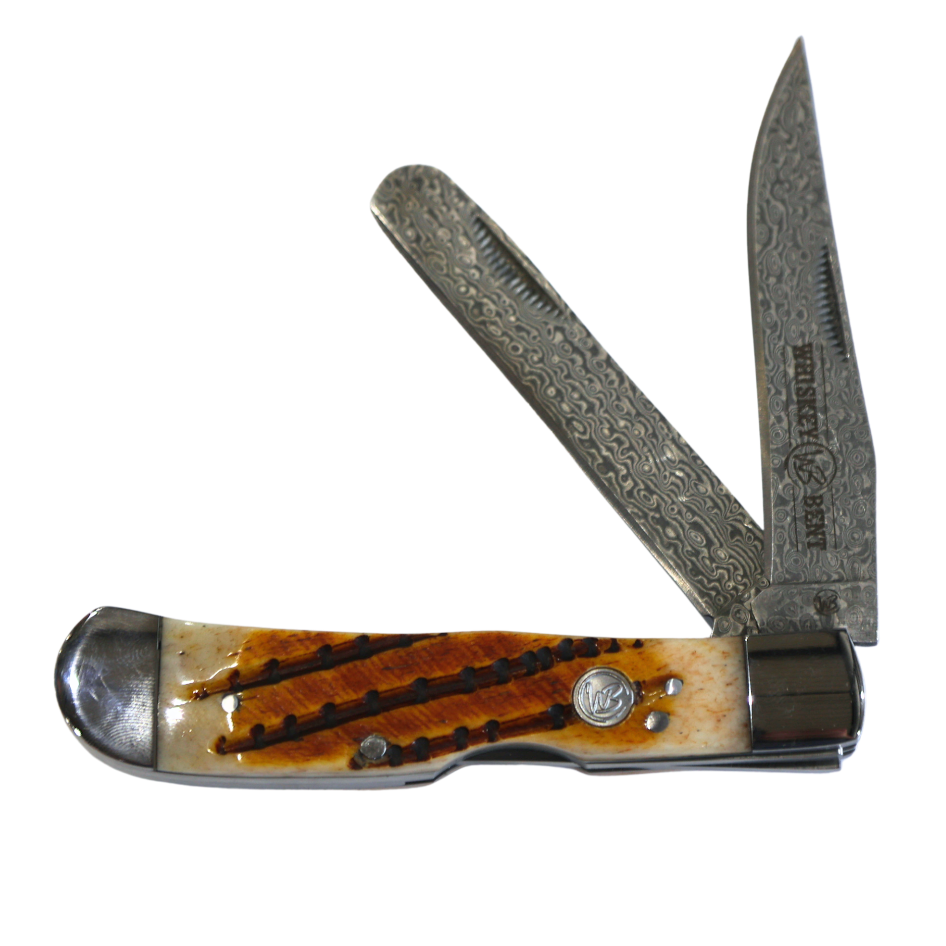 Rusted Nail Knives | Honey Badger | Bone Damascus Trapper Bullcutter