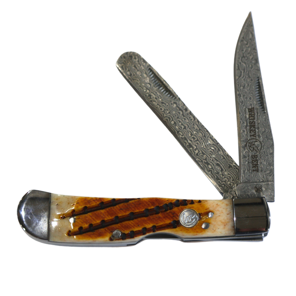 Rusted Nail Knives | Honey Badger | Bone Damascus Trapper Bullcutter