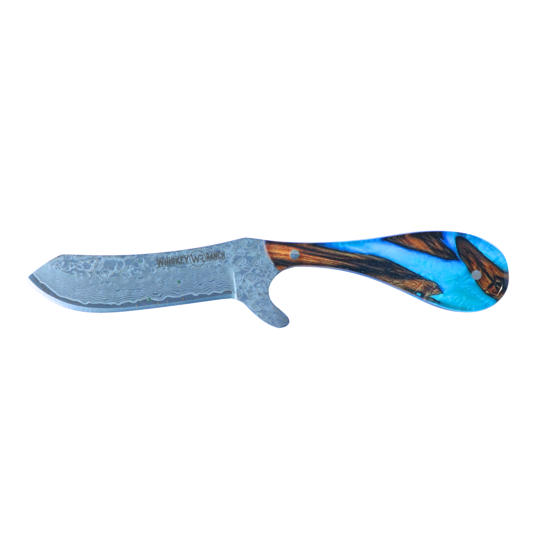 Rusted Nail Knives | Spring Branch | Acrylic Damascus Bullcutter Knife