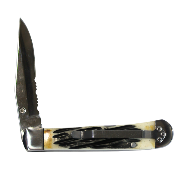 Rusted Nail Knives | Carved Burnt Bone | Natural Bone Locking Trapper