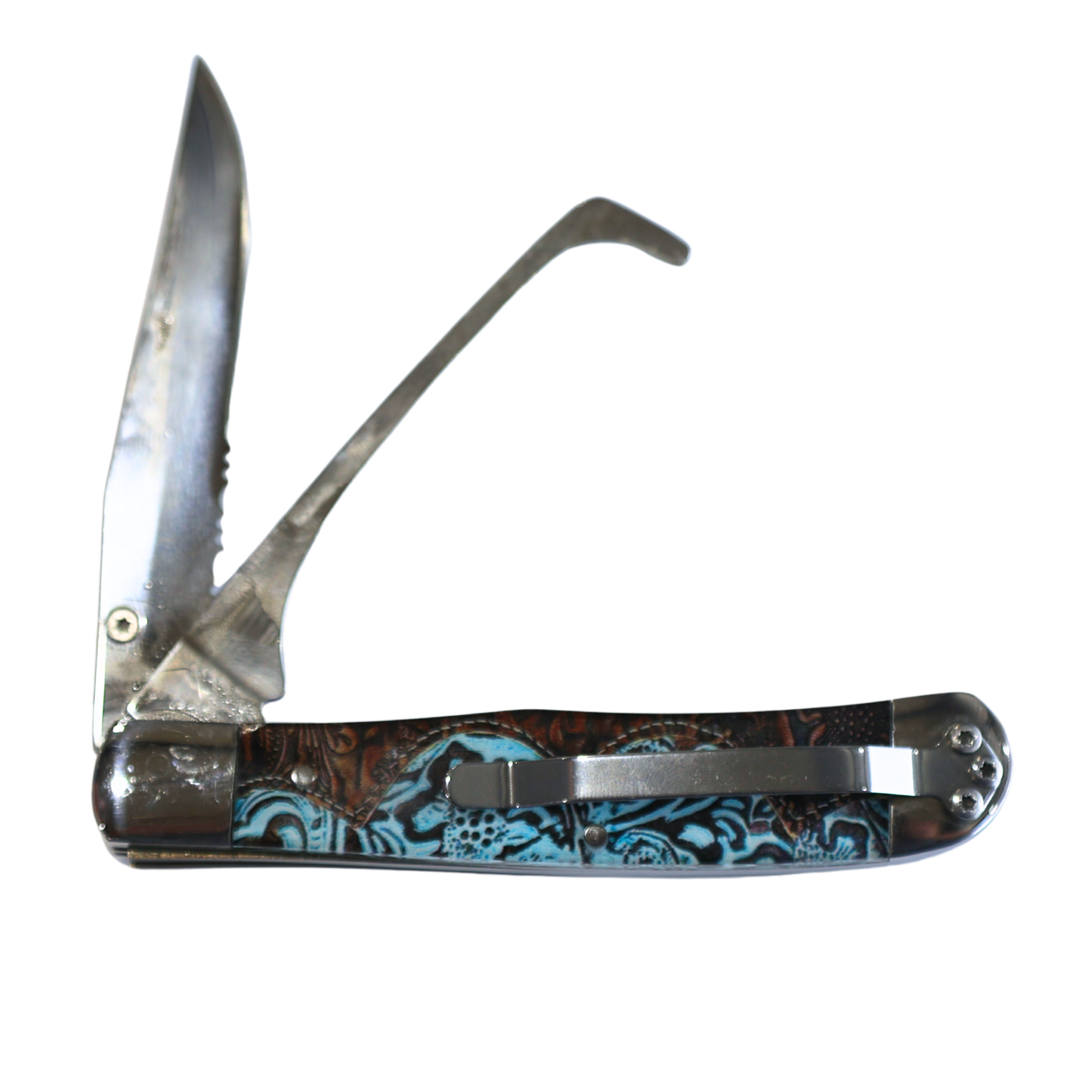 Rusted Nail Knives | Tooled Country | Acrylic w/ Clip | Hoofpick Knife