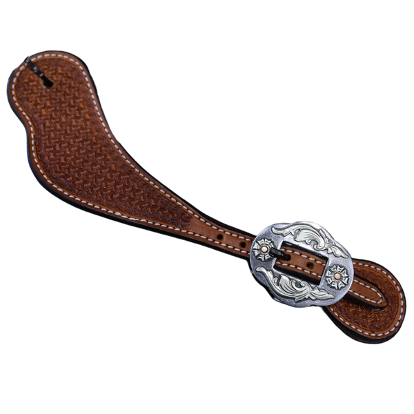 Wildfire Saddlery | Spur Straps Cowboy Mens Golden Spider Stamp with Custom Buckles