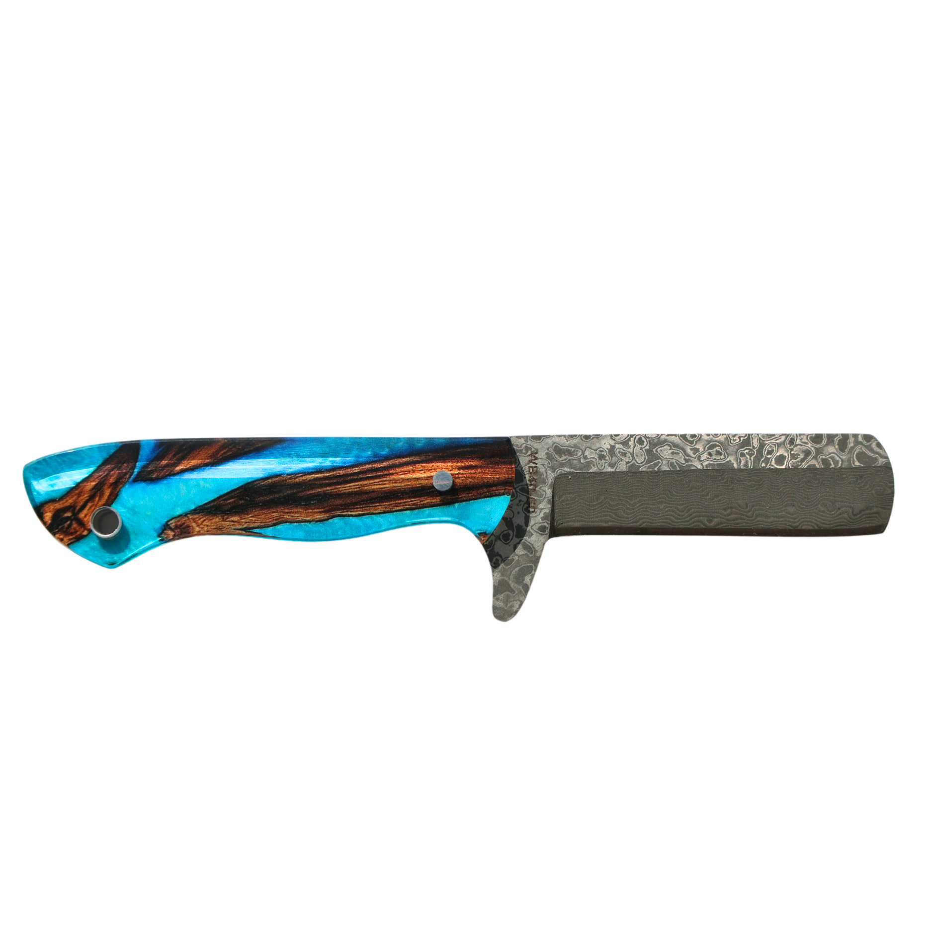 Rusted Nail Knives | Spring Branch | Acrylic Damascus Bullcutter Knife