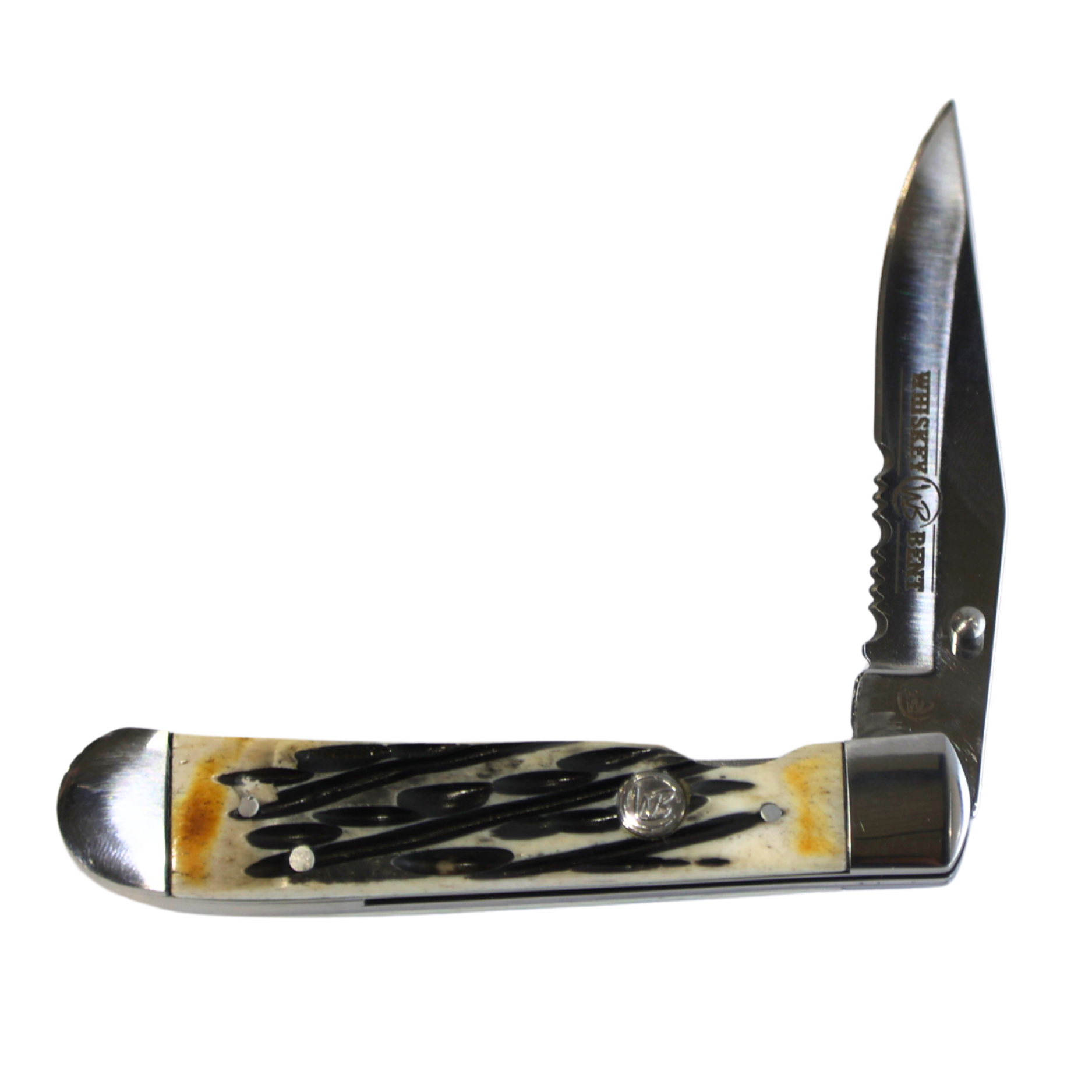 Rusted Nail Knives | Carved Burnt Bone | Natural Bone Locking Trapper