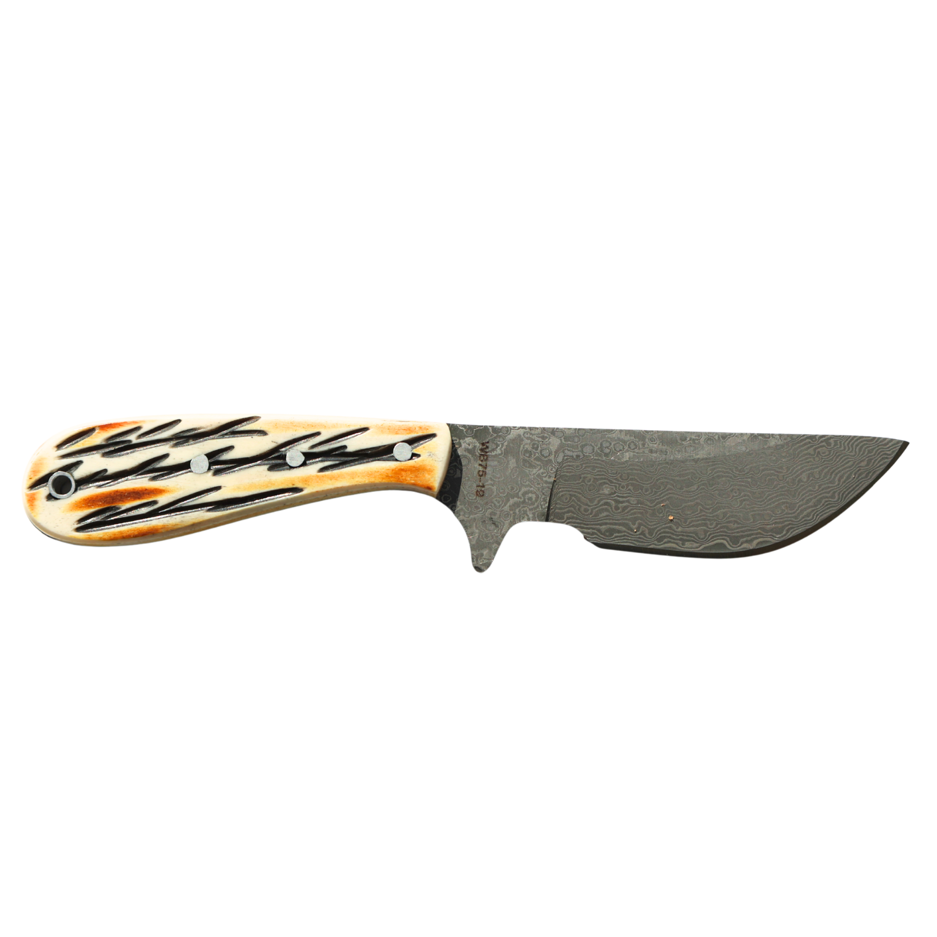 Rusted Nail Knives | Burnt Bone | Bone Damascus Ciervo Skinner Knife