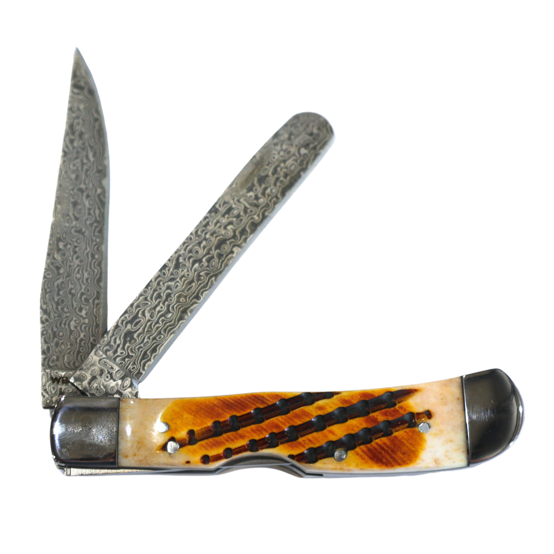 Rusted Nail Knives | Honey Badger | Bone Damascus Trapper Bullcutter