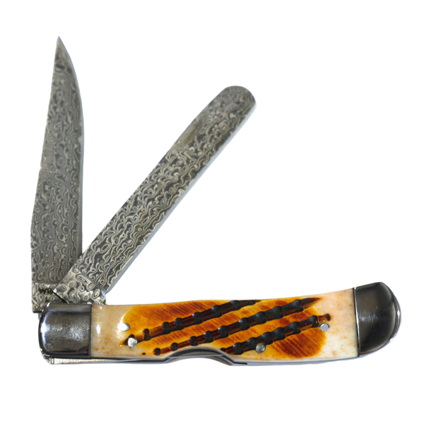 Rusted Nail Knives | Honey Badger | Bone Damascus Trapper Bullcutter