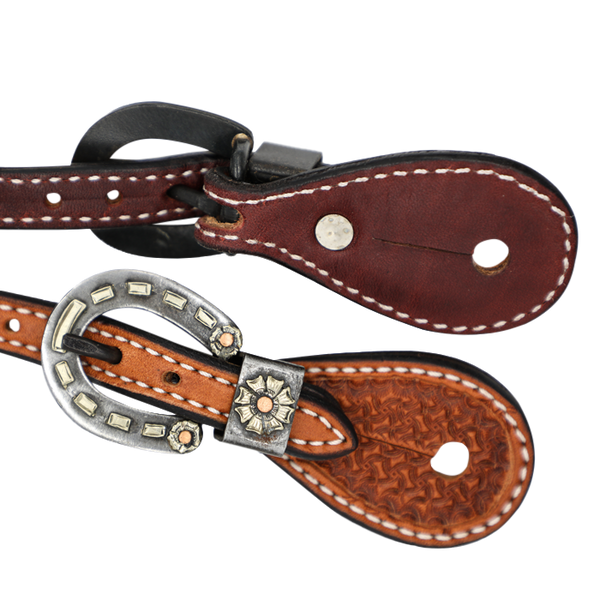 Wildfire Saddlery | Youth Spur Straps Cowboy Golden Spider Stamp with Custom Buckles