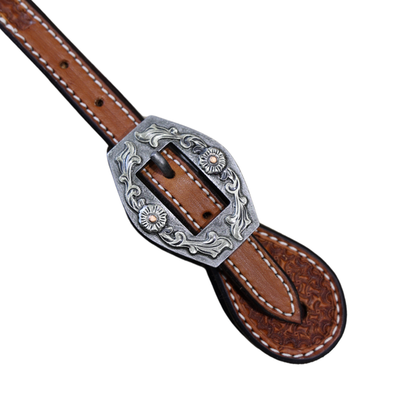 Wildfire Saddlery | Spur Straps 5/8" Golden Spider Stamp with Custom Buckles