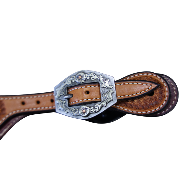 Wildfire Saddlery | Spur Straps Mens Buckaroo Golden Spider Stamp with Custom Buckles