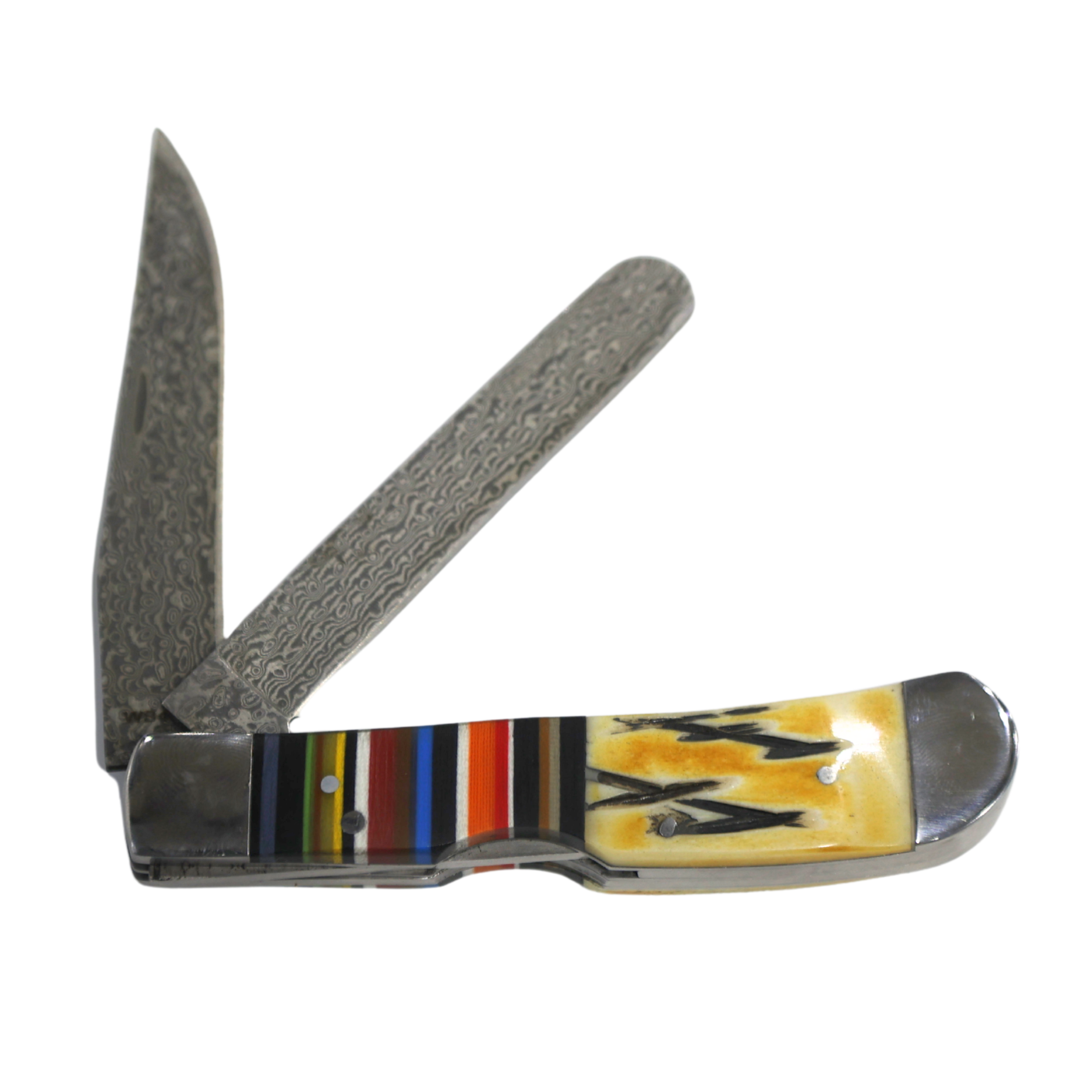 Rusted Nail Knives | Bandito | G10 Bone Damascus Trapper Bullcutter