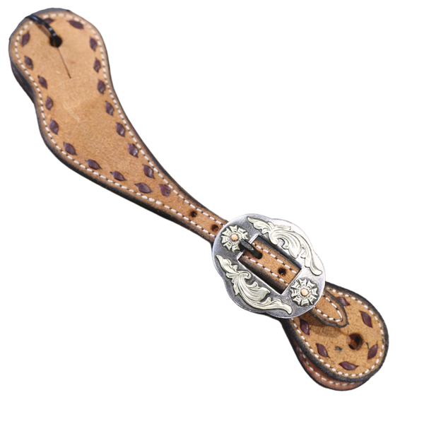 Wildfire Saddlery | Youth Spur Straps Cowboy Roughout Buckstitch with Custom Buckles