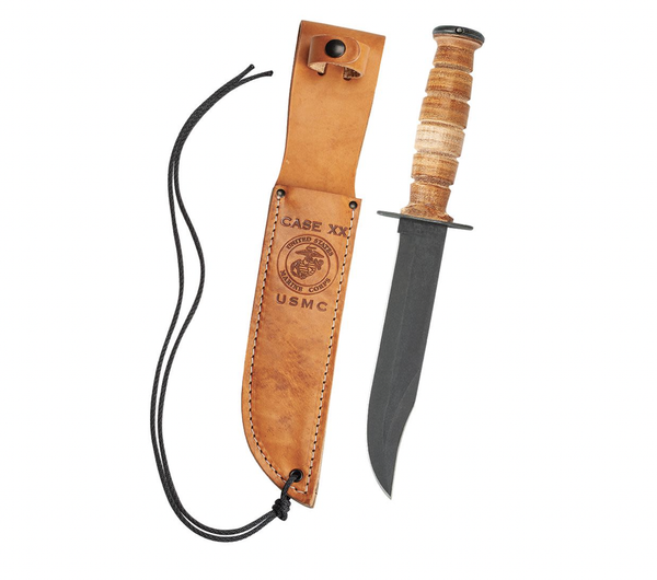 Case Knives | 00334 | Grooved Leather USMC® Knife with Leather Sheath