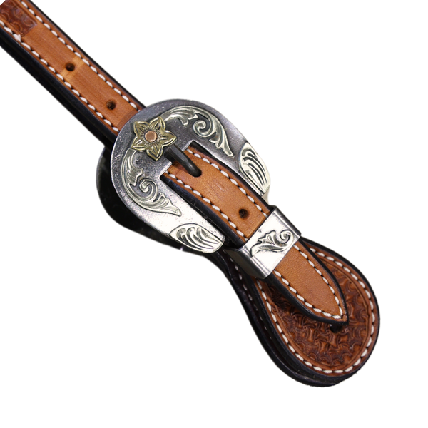 Wildfire Saddlery | Spur Straps 5/8" Golden Spider Stamp with Custom Buckles